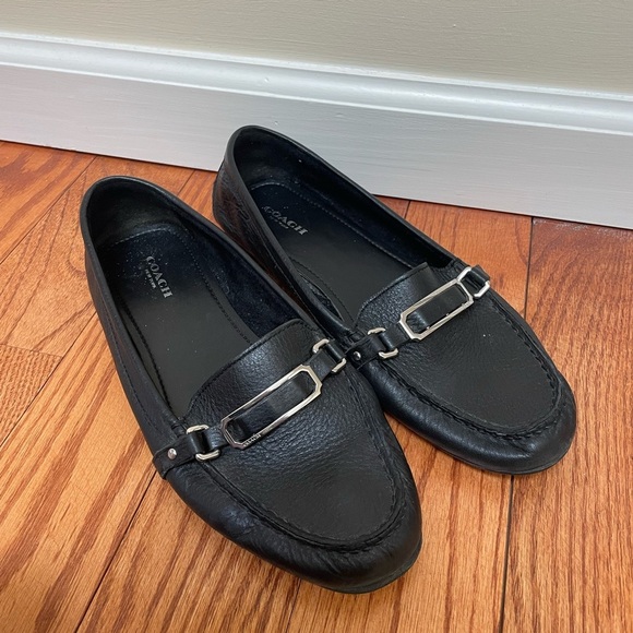 Coach black leather loafers women’s size 9 - Picture 1 of 4
